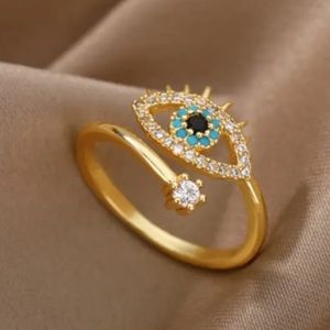 Evil eye ring 18k gold filled over 9.25 sterling silver size 5-8